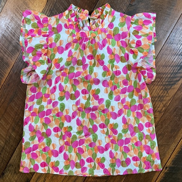 THML Multicolor Abstract Floral Ruffle Sleeve Blouse Women’s XS - Picture 1 of 6